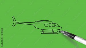 Drawing a police helicopter with black and blue colour combination on abstract green backgrounds
