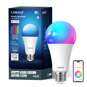 Linkind A21 Matter Smart Light Bulb, Color Changing Smart Bulb, 14W, 1600lm, E26 Base (1 Pack), 2025 Upgraded
