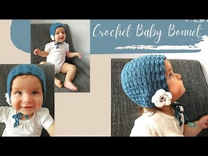 CROCHET BABY BONNET; Solid Shell Stitch with Blossom; SIZE 0-9 months - BEGINNER FRIENDLY CROCHET