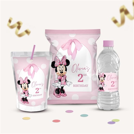 Minnie Mouse Birthday Party Favors, Minnie Birthday Printables, Chip Bag, Capri Sun, Water Bottle, Gable Box Label, Minnie Birthday Favor - Etsy