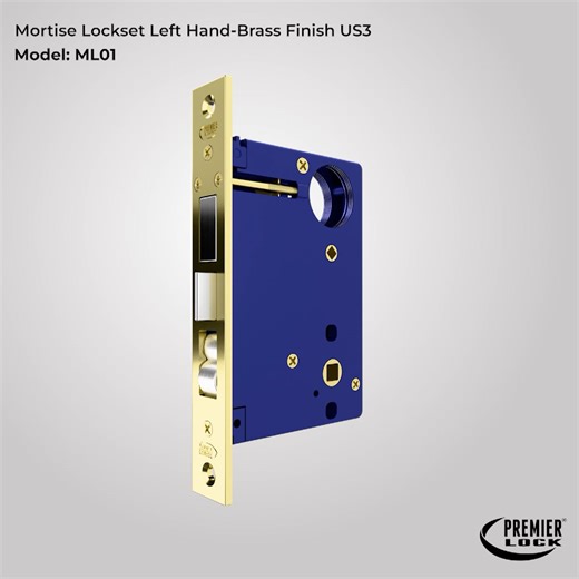 Mortise Keyed Door Lock Set - Left Hand-Brass Finish US3