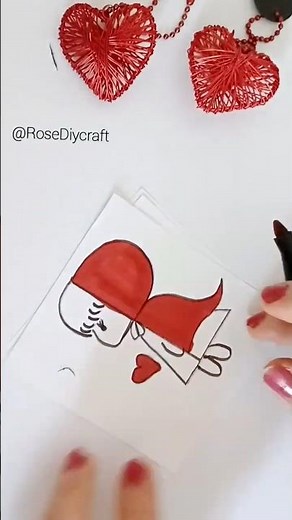 کاردستی ساده شنل قرمزی,آموزش نقاشی بسیار ساده و کیوت و عاشقانه,کاردستی،نقاشی فانتزی،ولنتاین