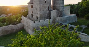 Download Aerial view of the Castle in Bedzin at sunset, Upper Silesia, Poland.