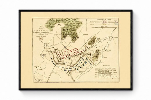 Battle of Waterloo Map Showing Positions in Battle - Antique Reproduction - Military History - Vintage Wall Map - Available Framed - Etsy UK