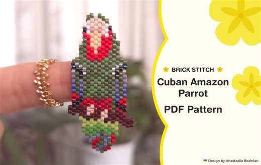 Cuban Amazon Parrot Beaded Brooch Pattern | Brick Stitch PDF Video Tutorial Patch ENG Sub - Etsy
