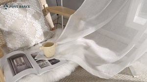 PONY DANCE Kitchen Sheer Curtains - Sheer Valances Faux Linen Textured Elegant Back Tab Voile Drapes for Bedroom/Bathroom/Bay Windows/Cafe, W 52 x L 45 inches, White, 2 Pieces