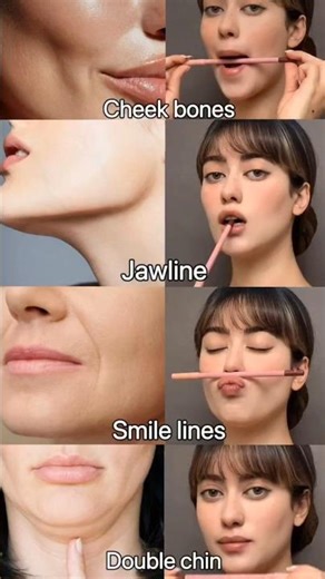 Pencil hack face 👧exercise tips for Jawline ,Smile lines,cheekbones , Double chin #shorts #ytshorts