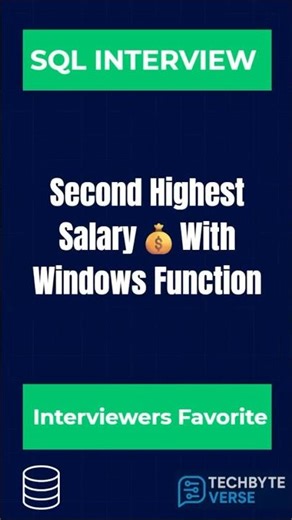 SECOND HIGHEST SALARY 🔥 | Window Function Trick