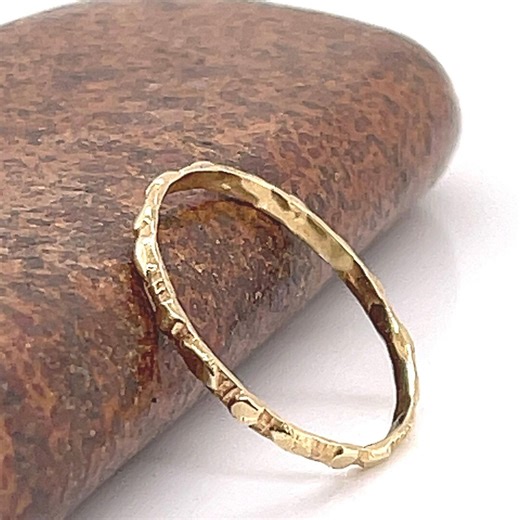 14k Gold Bohemian Wedding Ring, Rustic Polygon Band - Etsy