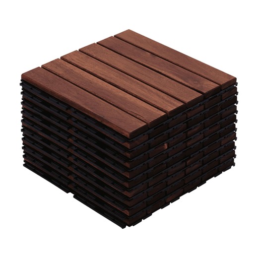 12"x12" Interlocking Wood Deck Tiles - Waterproof Acacia Wood Tiles for All Weather - Easy to Install for Balcony, Patio, Backyard, Indoor & Outdoor (Brown Striped Pattern, 10Pcs, Covers 10 Sq Ft)