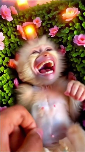 Watch This Tiny Monkey Have The Most Adorable Giggle Attack Ever#bebymonkey #funny #shorts