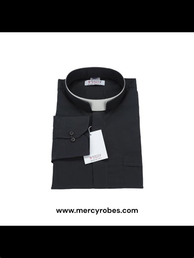 Mens Long Sleeve Premium Tonsure Collar Clergy Shirt (Dark Gray) Imported Italian Mercy Robes: Roman Collar Clergy Shirt, also called Tonsure Collar Clergy Shirt, Brothers Collar Clergy Shirt. From Italy - This clergy shirt is from Italy's highest quality ecclesiastical apparel collection and a part of the apparel collection authorized for the official Vatican store. At MercyRobes.com we carry this beautifully designed collar shirt in black in long-sleeved styles. Fabric: 65% Misto Cotton, 35% P