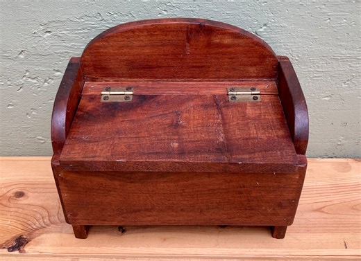 Vintage Handcrafted Walnut Wood Bench: Rustic Lidded Storage Chest