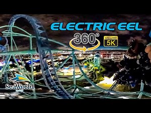 VR 360 5k Electric Eel Roller Coaster at Night On Ride POV SeaWorld San Diego 2022 03 19