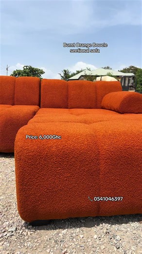 That smooth, timeless jazz in the background… That’s exactly what this sofa feels like😍 Our 4-seater sectional in rich burnt orange boucle is not just a sofa. it’s a statement piece. Soft, textured, and ultra-inviting, it instantly warms up your space while giving that luxury, editorial feel. For people who love color😍 #homedecor #ghanatiktok🇬🇭 #boucle #fyp #modernhome