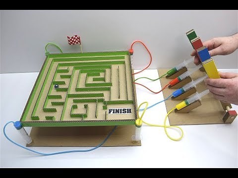 How to Make Hydraulic labyrinth with ball from Cardboard and syringes