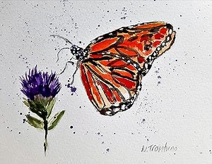 Butterfly Original Watercolor, Monarch with Flower Painting, 8" x 10" Unframed