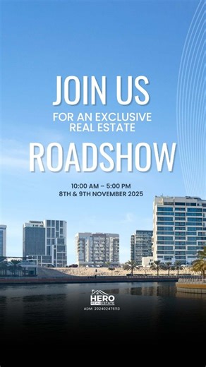 🔑 Join us for an exclusive Real Estate Roadshow! In collaboration with: Hero Real Estate × Aldar Properties ✨ Special offers available exclusively for attendees 📍 Saadiyat Grove, Aldar Sales Center – Abu Dhabi 🗓 8 – 9 November | ⏰ 10 AM – 5 PM Don’t miss out – register your attendance now! #RealEstateRoadshow #HeroRealEstate #AldarProperties #AbuDhabiRealEstate #SaadiyatGrove #PropertyInvestment #UAERealEstate #LuxuryLiving #RealEstateEvent | Hero Real Estate L.L.C