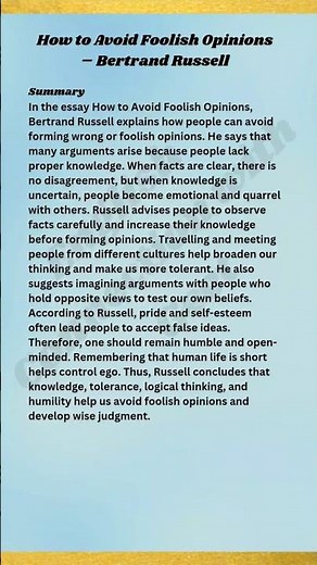 How to Avoid Foolish Opinions Summary, Theme, Message| Bertrand Russell | Inter 2nd Year English #yt