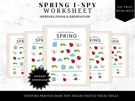 Spring I Spy Counting Worksheet, Preschool Kindergarten Activity (digital Download) - Etsy
