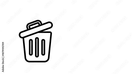 Recycle Bin Outline Animation Cartoon Icon. 4K Video Transparent Alpha Channel. Editable Animated Icon Transparent Background.