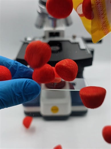 Zoom 400x sur des Fraises Tagadas au Microscope