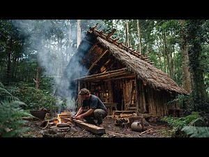 Primitive Mountain Shelter Building | Fish Trap, Clay Fireplace and Cooking in the Wilderness