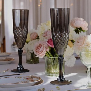 Black Crystal Cut Champagne Flutes: Elegant Plastic Stemware, 8oz (set of 6) - Etsy