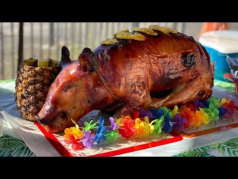 Pig cooked whole on a grill