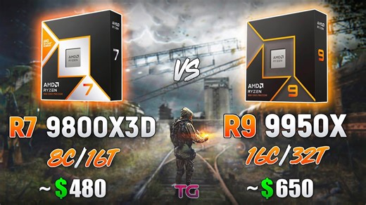 Ryzen 7 9800X3D vs Ryzen 9 9950X - Test in 10 games