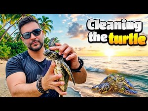 Rescued a baby green sea turtle covered in barnacles. Gently cleaned its shell and saved it.