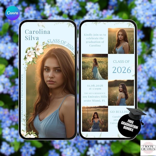 Blue Wildflower Graduation Invitation With Photos. Digital Girls Class of 2026 Grad Party Invite. College or High School Grad Evite. - Etsy