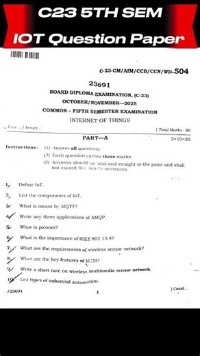 AP Diploma C23 IOT 5th Sem 2025 Question Paper🔥 Full PDF Inside! #exam #result
