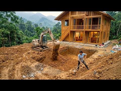 Build A Swimming Pool For A Dream Homestay On The Mountain, Using An Excavator To Dig The Ground