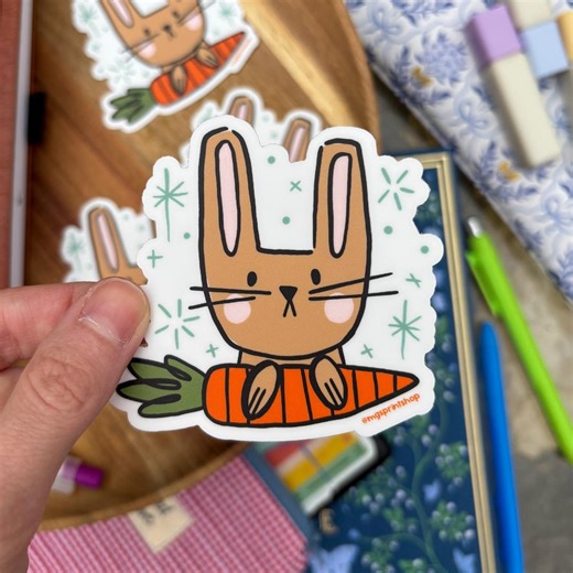 Bunny Sticker, Brown Bunny, Carrot Sticker, Children's Sticker, Animal Sticker, Rabbit Decal, Sticker for Animal Lover - Etsy