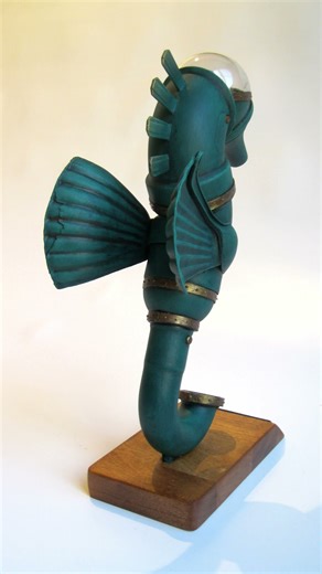 Miniature Steampunk Seahorse Submersible: Assemblage Sculpture