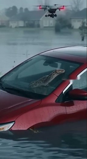 Flood Crisis! 🐍 Female Rescuer Saves Giant Python from Sinking Car!