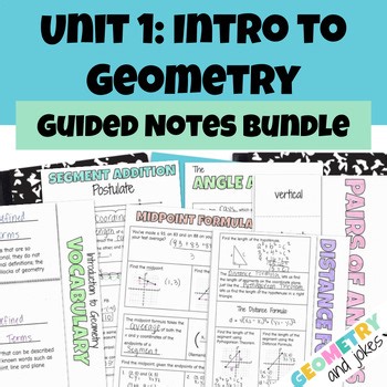 Introduction to Geometry Unit 1 Guided Notes Bundle INB Points Lines Planes