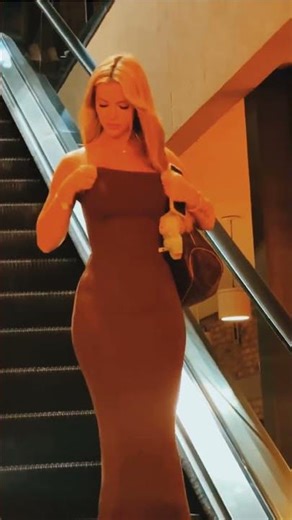Beautiful Girl in Brown Dress on Escalator | Stylish Outfit Look | Fashion Short