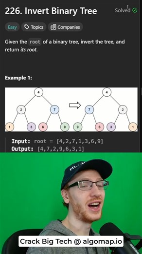 Gregory Hogg on Instagram: "Can you Invert a Binary Tree - Leetcode 226 Crack big tech at https://algomap.io?utm_source=buffer&utm_medium=direct! #coding #leetcode #programming #interview"