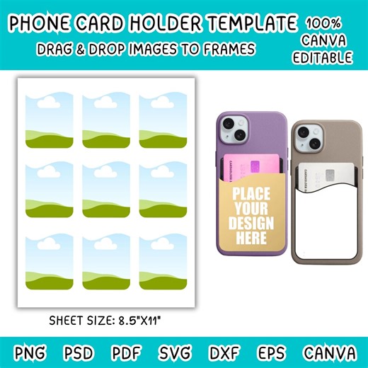 Phone Card Holder Editable Canva Template,blank Phone Case Sublimation Design Customizable Frames,card Holder Phone Case Svg Png Dxf - Etsy