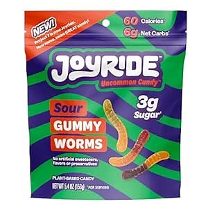 PROJECT 7 JOYRIDE Keto Gummies, Sour Gummy Worms - Candy with 3g Sugar & 6g Net Carbs Low Calorie Snacks Vegan no Alcohols (Low Sugar, 5.4oz (Pack of 1))