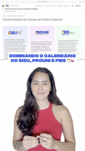 ​Olha como o SISU, PROUNI e FIES se conectam durante o ano pra não perder a oportunidade ⏱️ de entrar no ensino superior! ​🌐 Saiba mais: acessounico.mec.gov.br/programas ​#GovernodoBrasil #SISU #PROUNI #FIES #ENEM