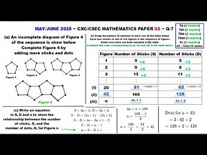 (MJ 2025) Sequences & Pattern Diagram w/ Sticks & Dots ~ Q7 ~ Paper2-CSEC-MATHS-690