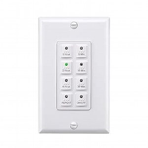 BN-LINK Countdown Digital Wall Timer Switch for Exhaust Fan with Push Button 5-15-30-60mins, 2-4hours, Bathroom Fan Light Switch Timer Indoor, Neutral Required, Wall Plate Included, White, ETL Listed