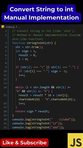 #98 Custom atoi in JS | Manual String to Int Implementation