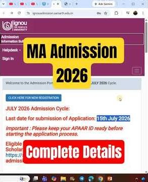 IGNOU MA Admission July 2026 Complete Details | How to take Online Admission in M.A Program?
