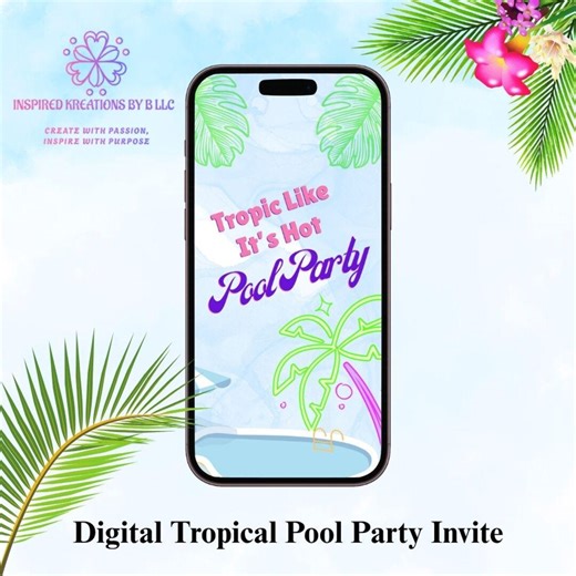 Tropical Pool Party Digital Invitation, Animated With Music - Etsy