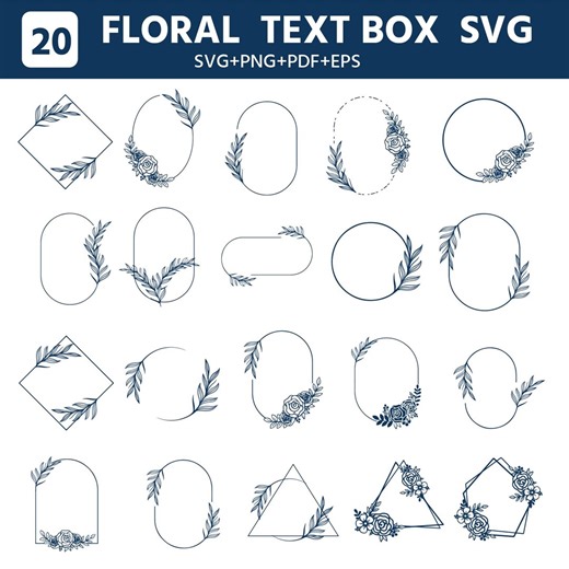 20 Floral Text Box SVG Bundle – Rose Leaf Frames (svg, Png, Pdf) - Etsy