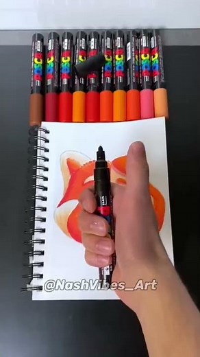 Drawing Turning Red with Posca Markers! Satisfying Art! (#Shorts)